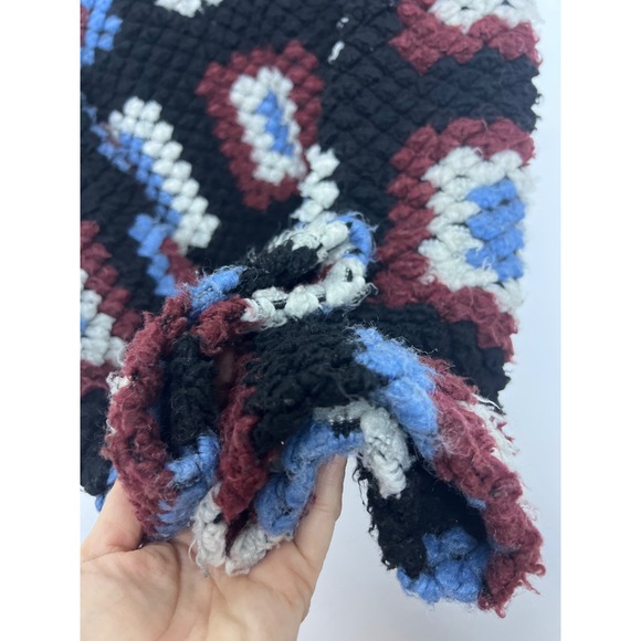 Damson Madder Granny Square Quarter Zip Fleece Pullover 8 Folkloric Artsy Afghan - Picture 9 of 10